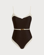 Brown V-Neck Bralette Swimsuit