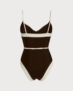 Brown V-Neck Bralette Swimsuit