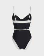 V-Neck One-Piece Swimsuit with Black Contrast