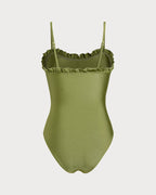 Green Ruffled Bralette One-Piece Swimsuit
