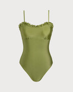 Green Ruffled Bralette One-Piece Swimsuit