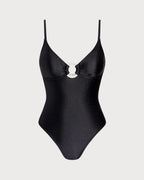 Solid Black O-Ring Bralette Bodysuit