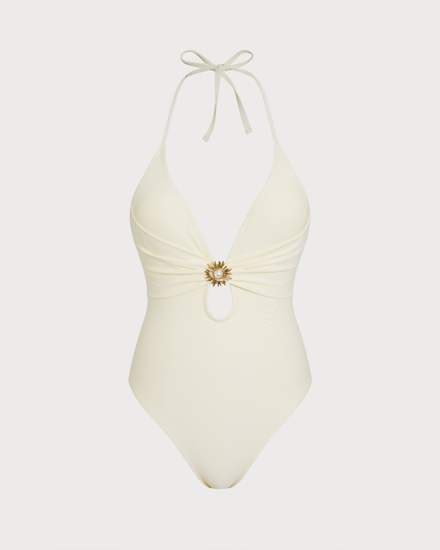 Off-White Halter Neck Bralette One-Piece Swimsuit