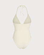 Off-White Halter Neck Bralette One-Piece Swimsuit