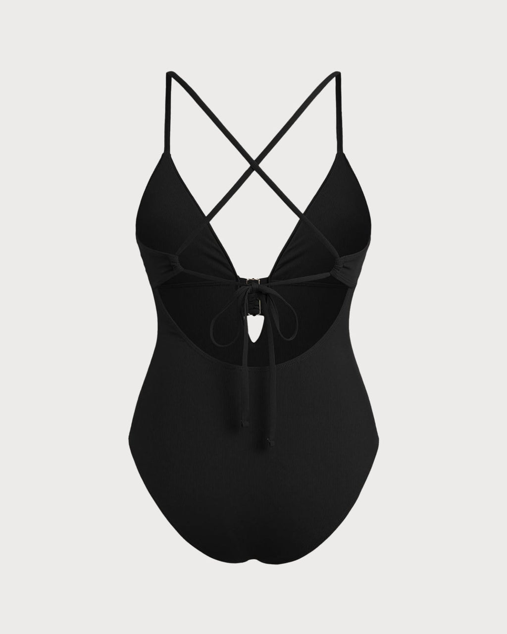 Black Ribbed Triangle One-Piece with Cut-Out Design