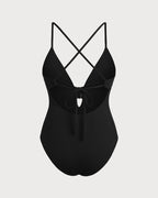 Black Ribbed Triangle One-Piece with Cut-Out Design