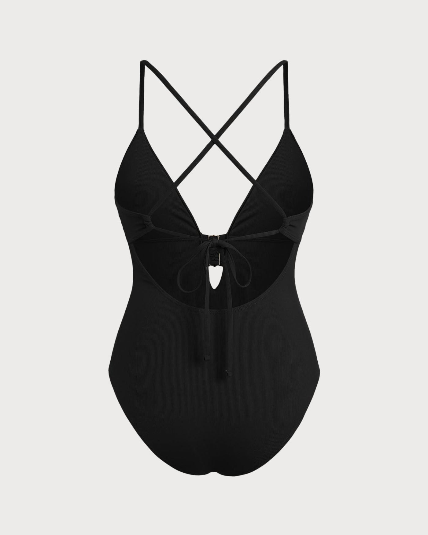 Black Ribbed Triangle One-Piece with Cut-Out Design