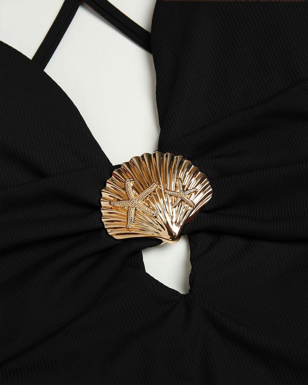Black Ribbed Triangle One-Piece with Cut-Out Design