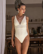 Off-White Bralette Style One-Piece Swimsuit