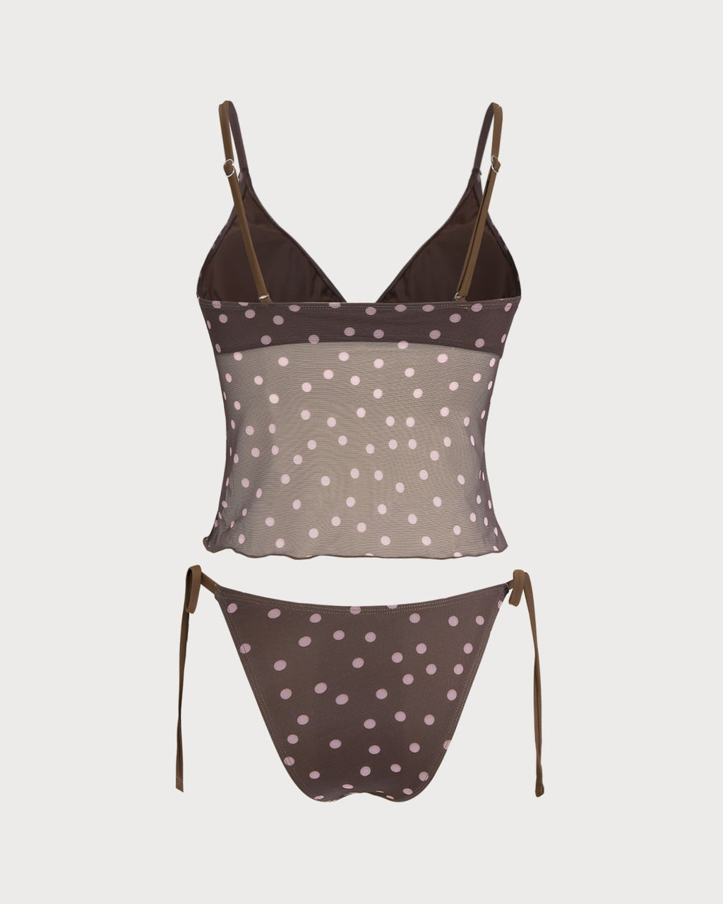 Polka Dot V-Neck Tankini Set in Coffee Brown