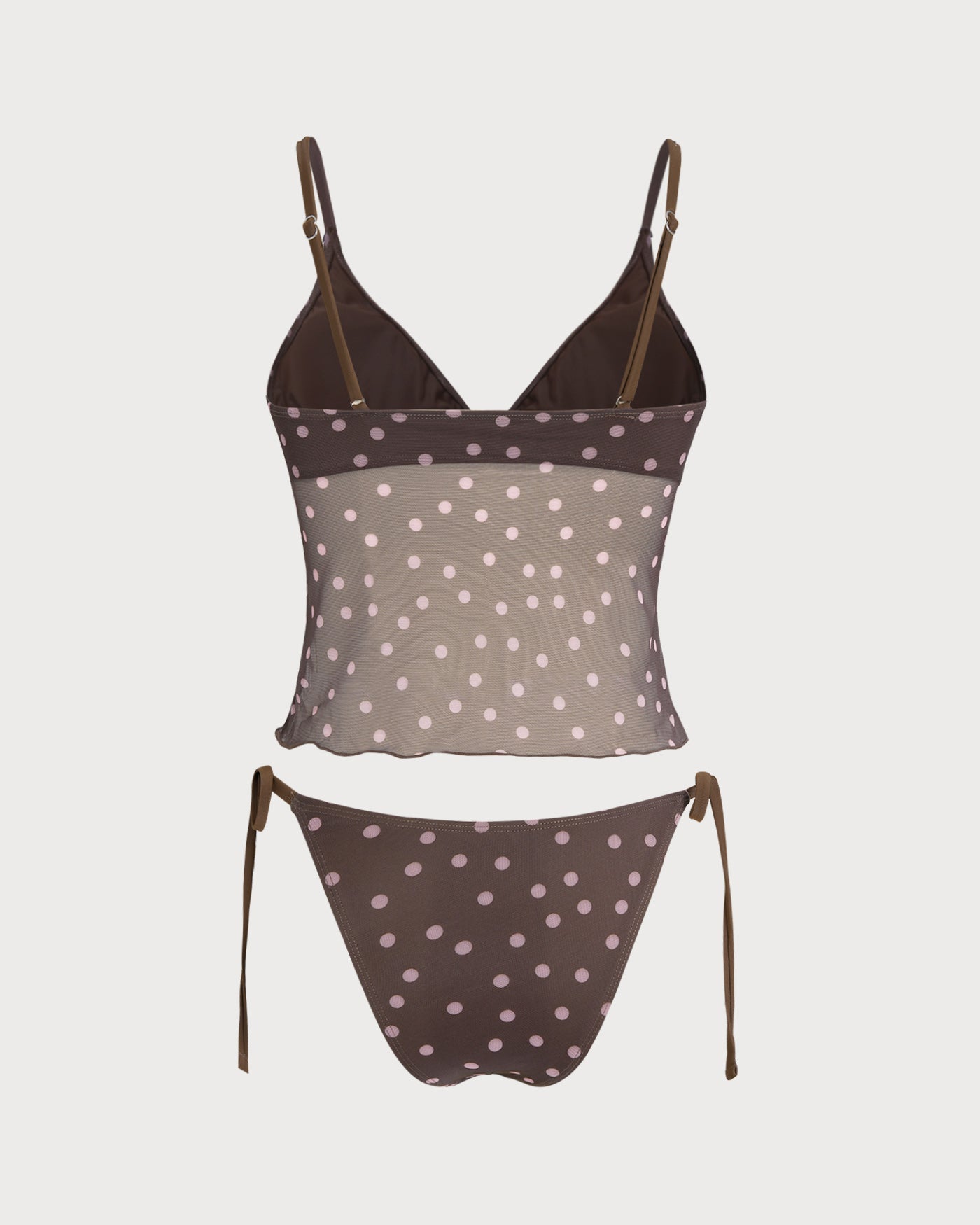 Polka Dot V-Neck Tankini Set in Coffee Brown
