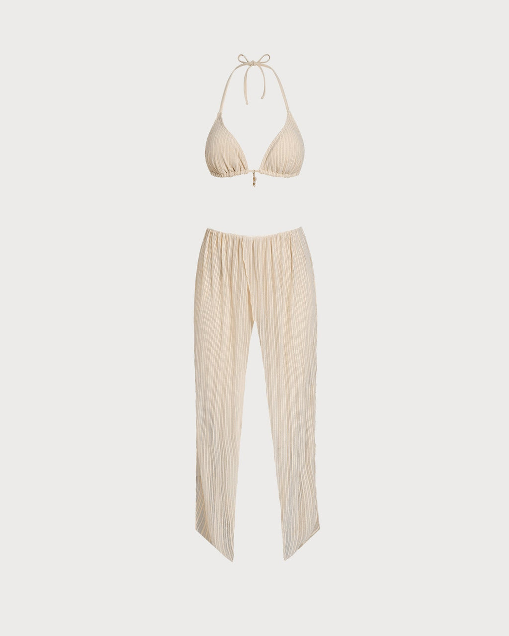 Apricot Sequin Halter Neck Drawstring Bikini Set