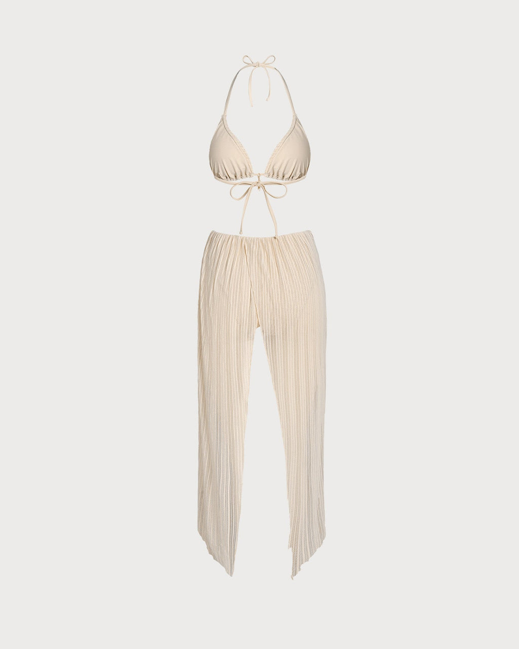 Apricot Sequin Halter Neck Drawstring Bikini Set