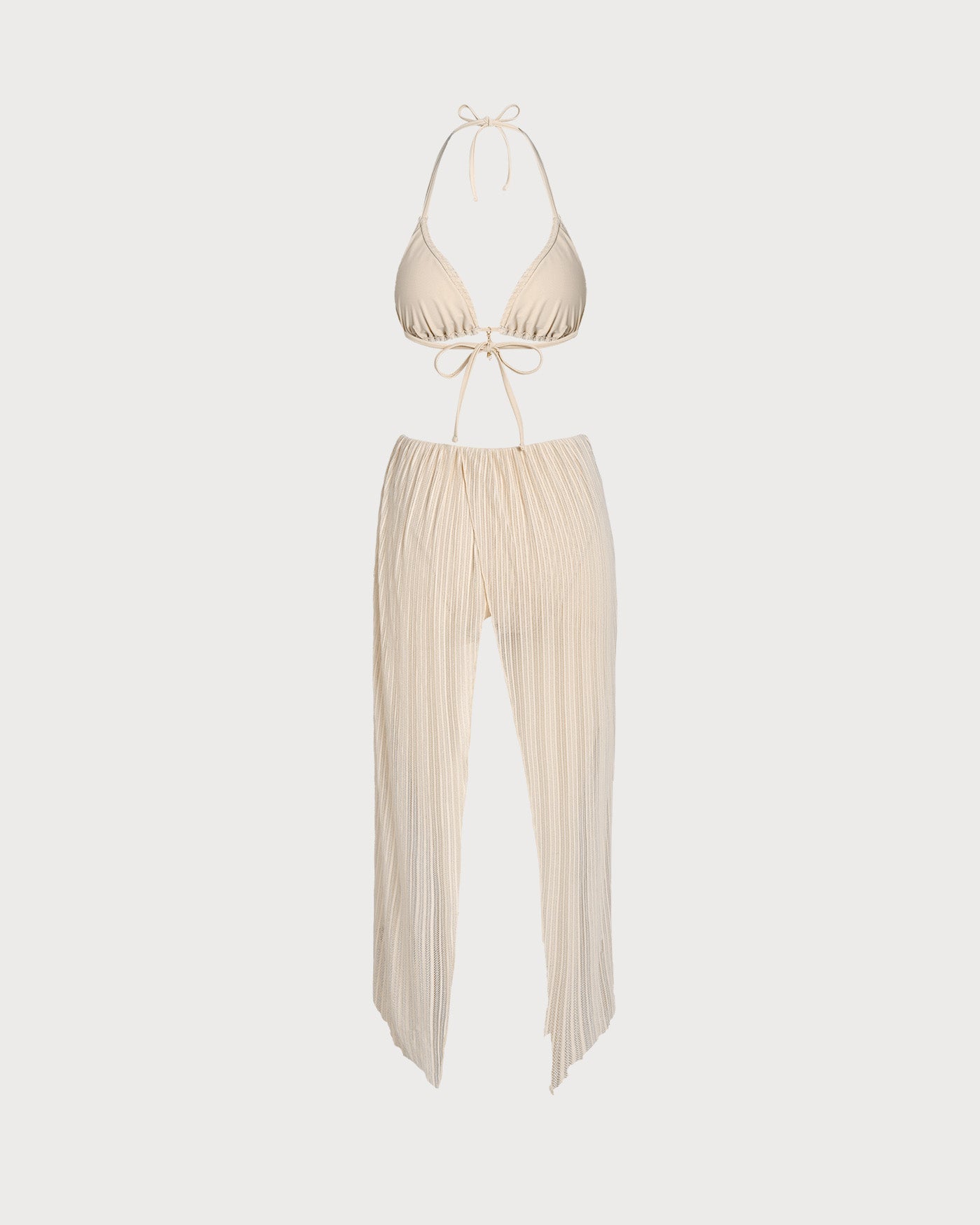 Apricot Sequin Halter Neck Drawstring Bikini Set