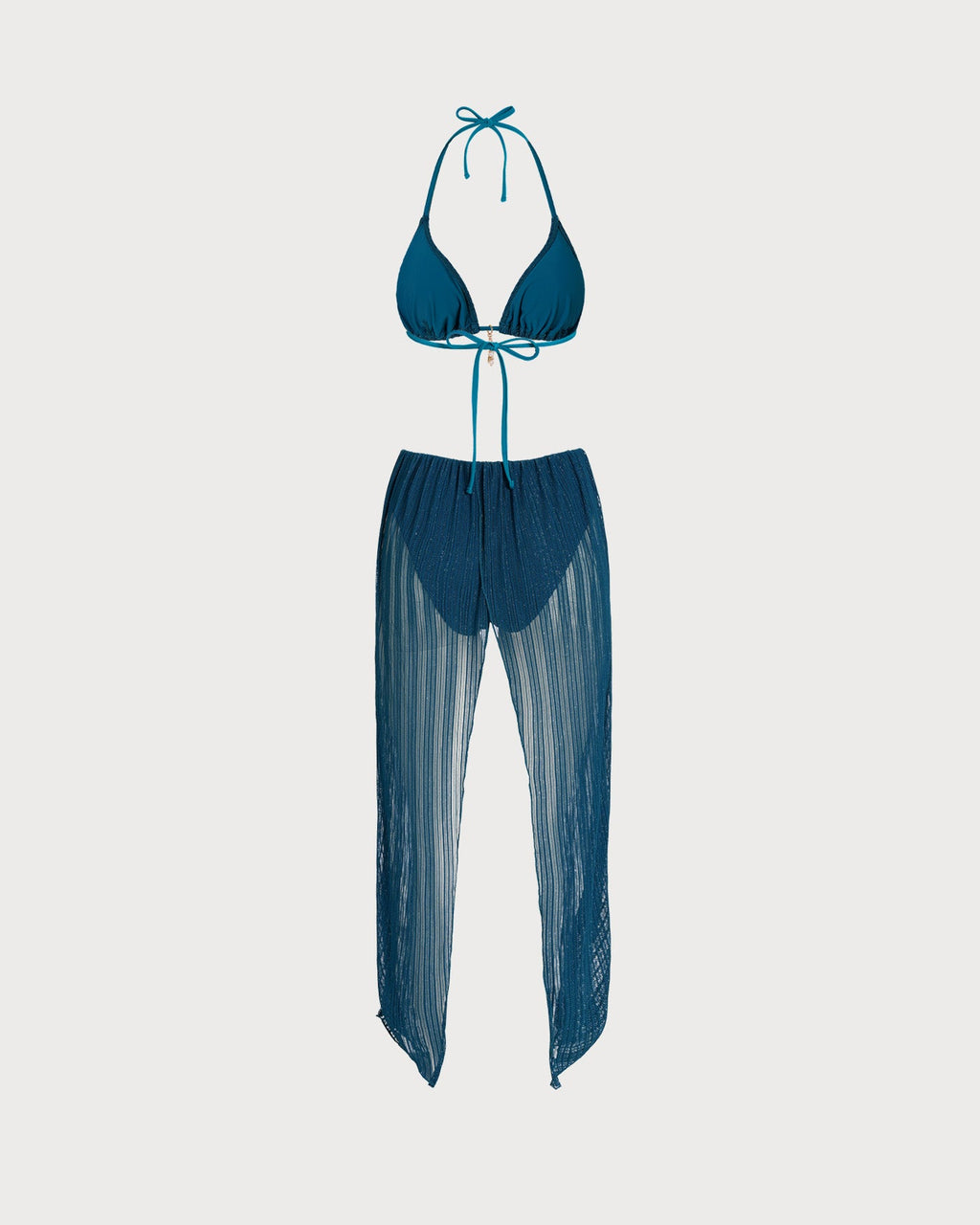 Blue Sequin Halter Neck Drawstring Bikini Set