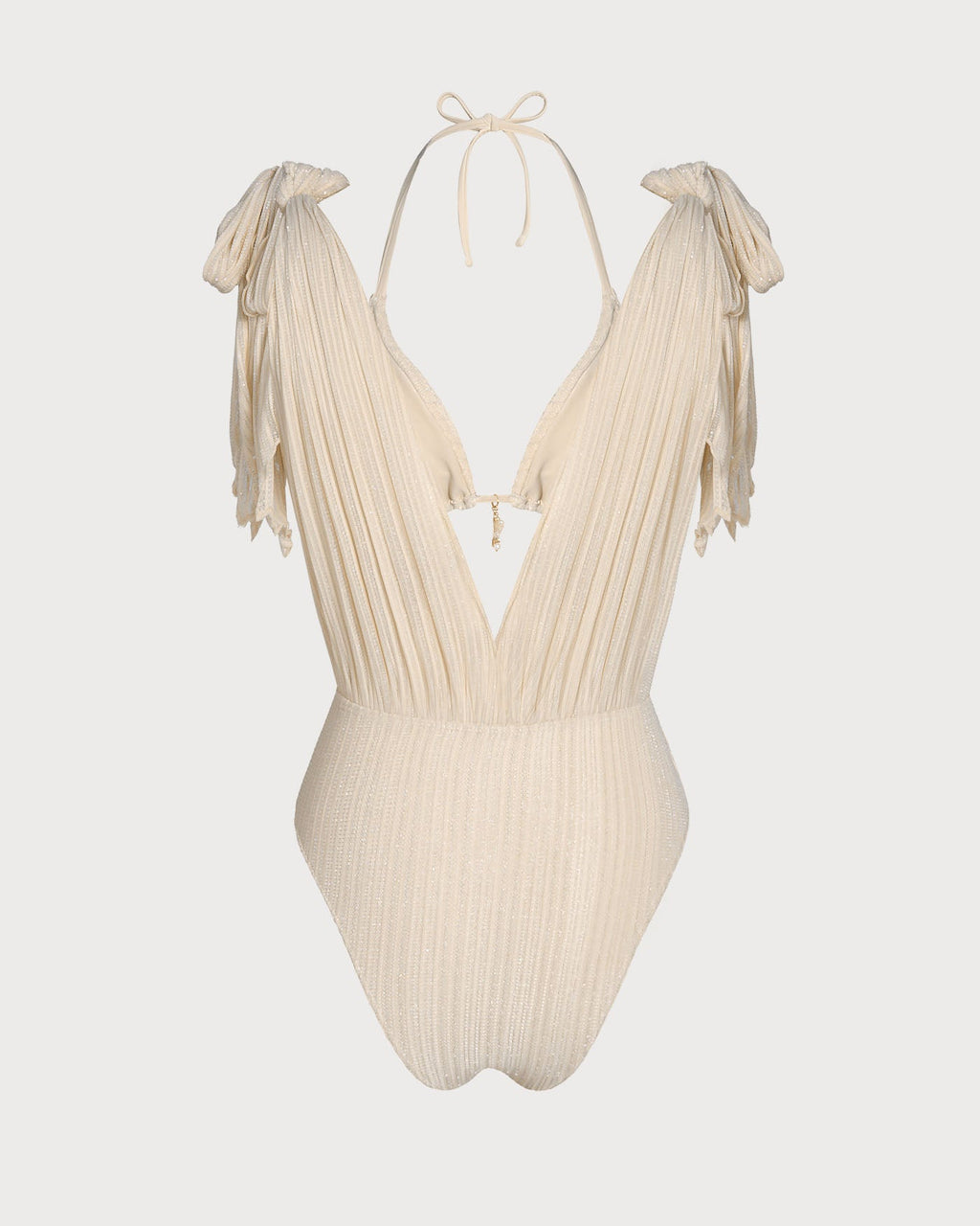 Apricot Sequin Halter Neck Drawstring Bikini Set