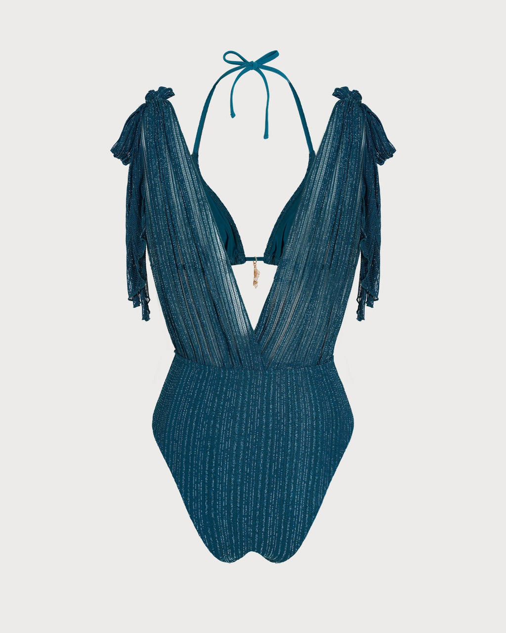 Blue Sequin Halter Neck Drawstring Bikini Set