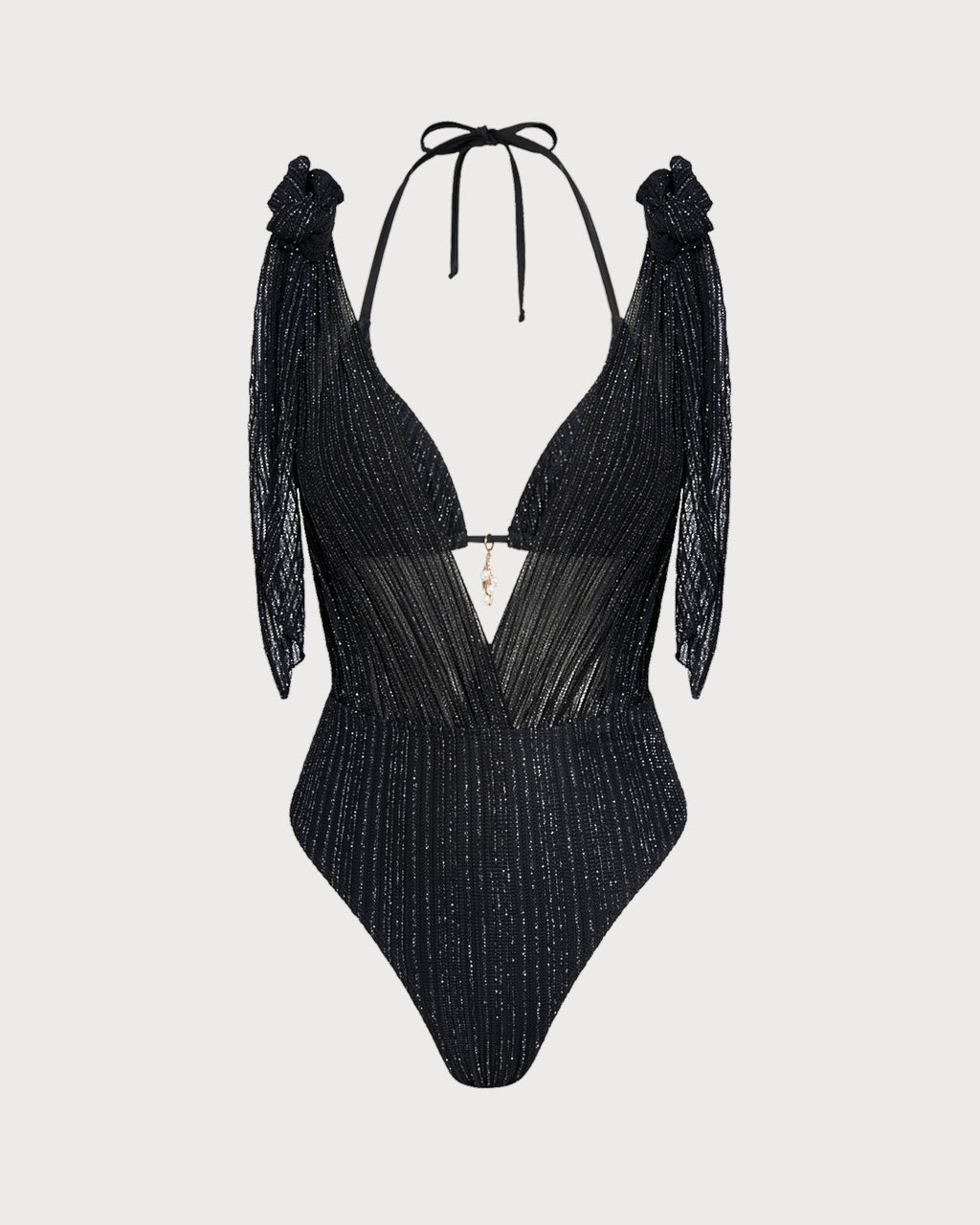 Black Triangle Bikini Set with Halter Neck and Drawstring