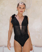 Black Triangle Bikini Set with Halter Neck and Drawstring