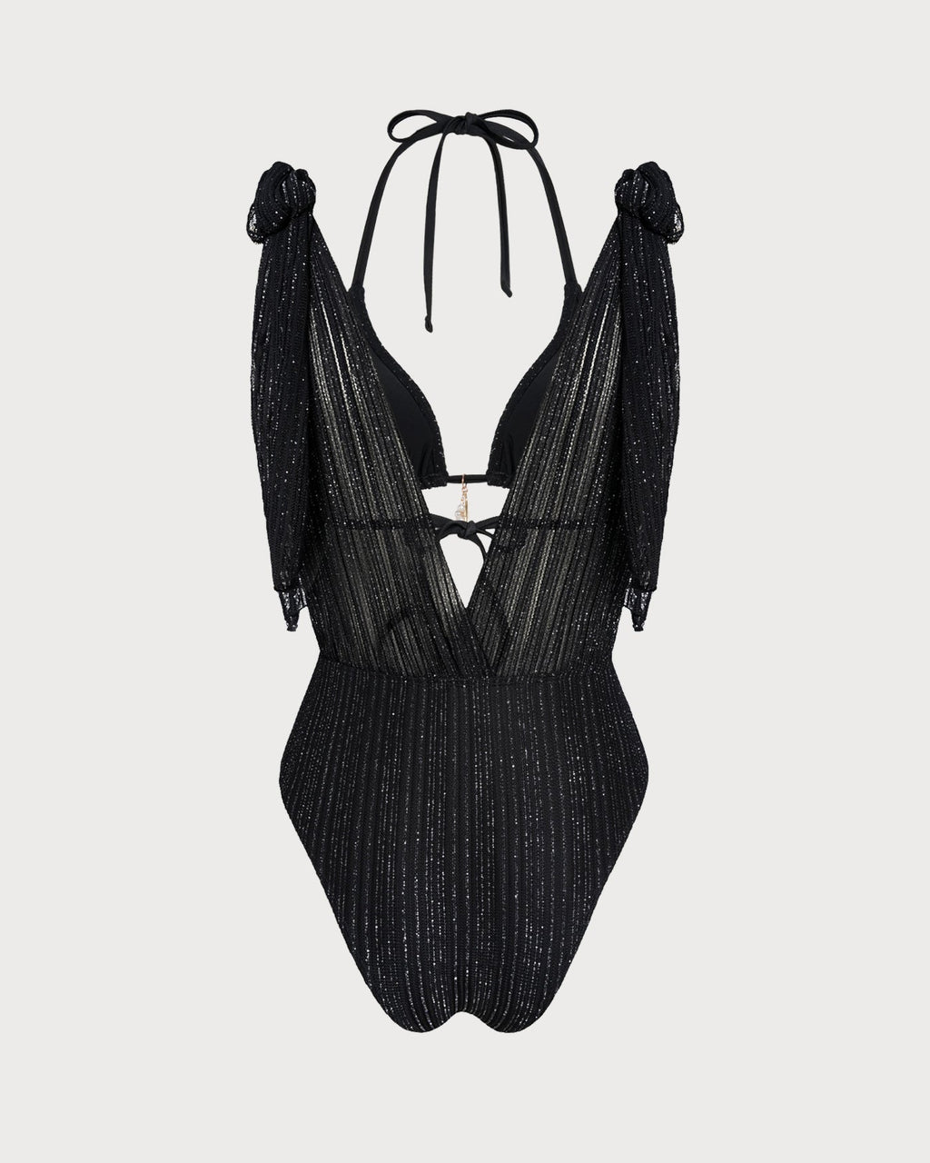 Black Triangle Bikini Set with Halter Neck and Drawstring