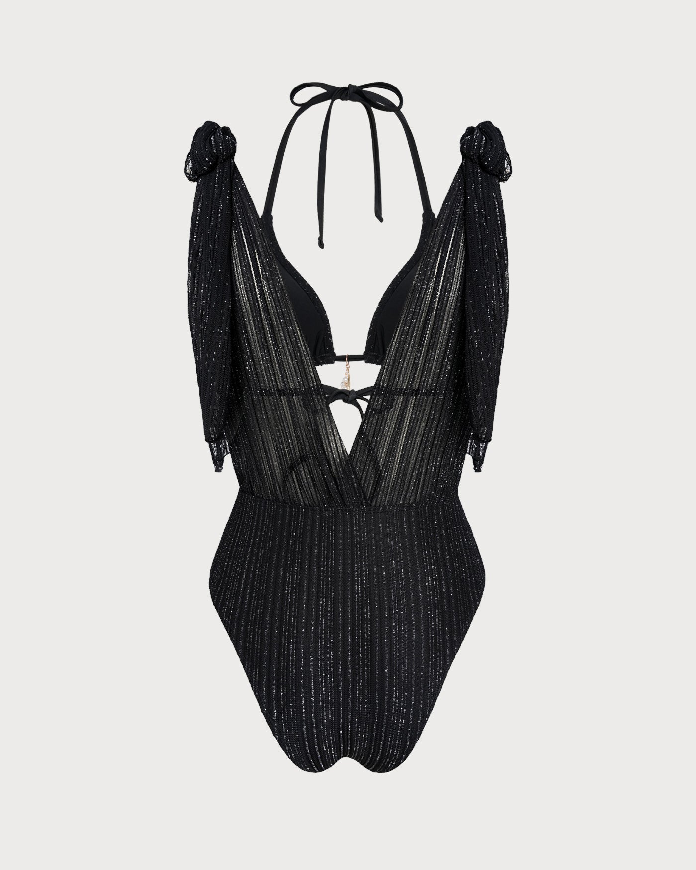 Black Triangle Bikini Set with Halter Neck and Drawstring