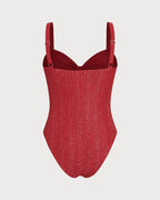 Crimson V-Neck Bralette One-Piece Swimsuit