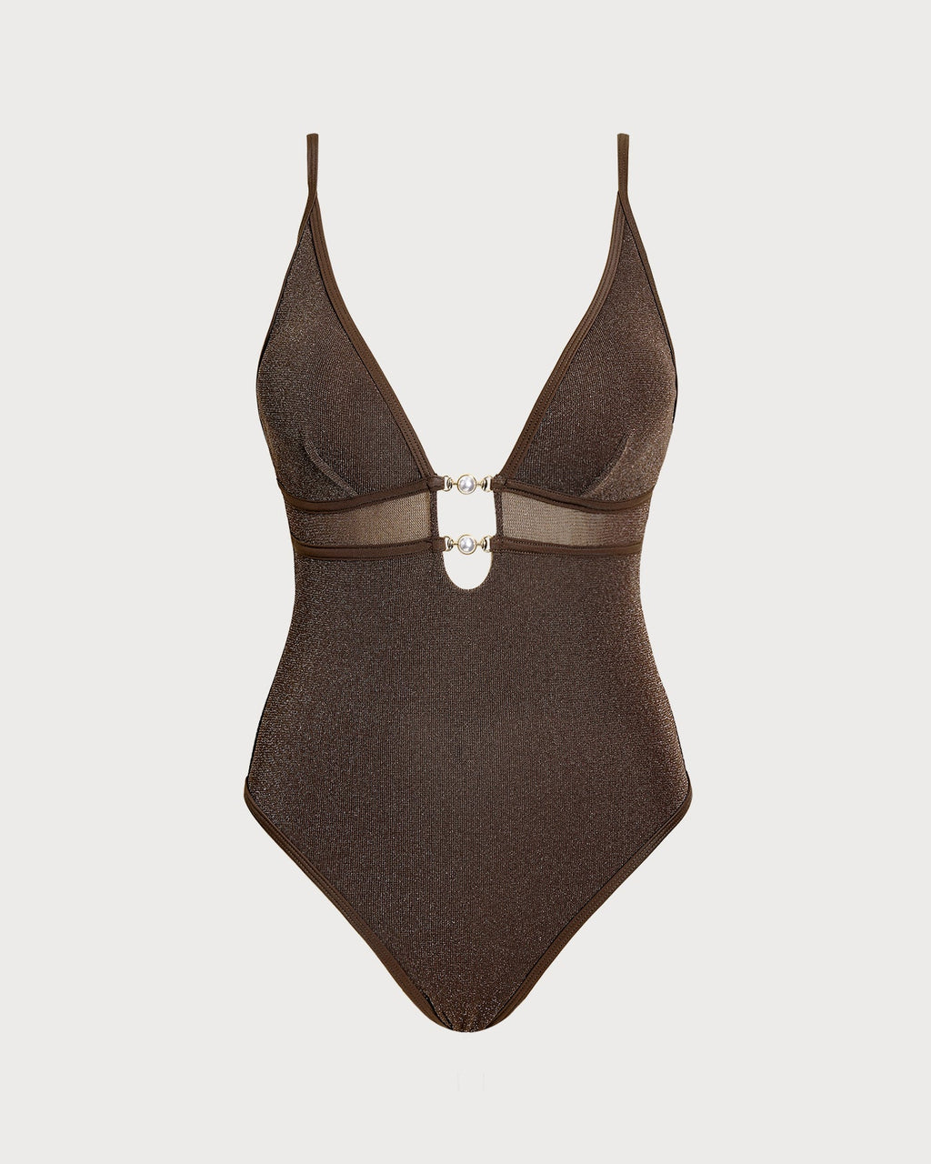 Brown Sequin V-Neck Bralette One-Piece Swimsuit