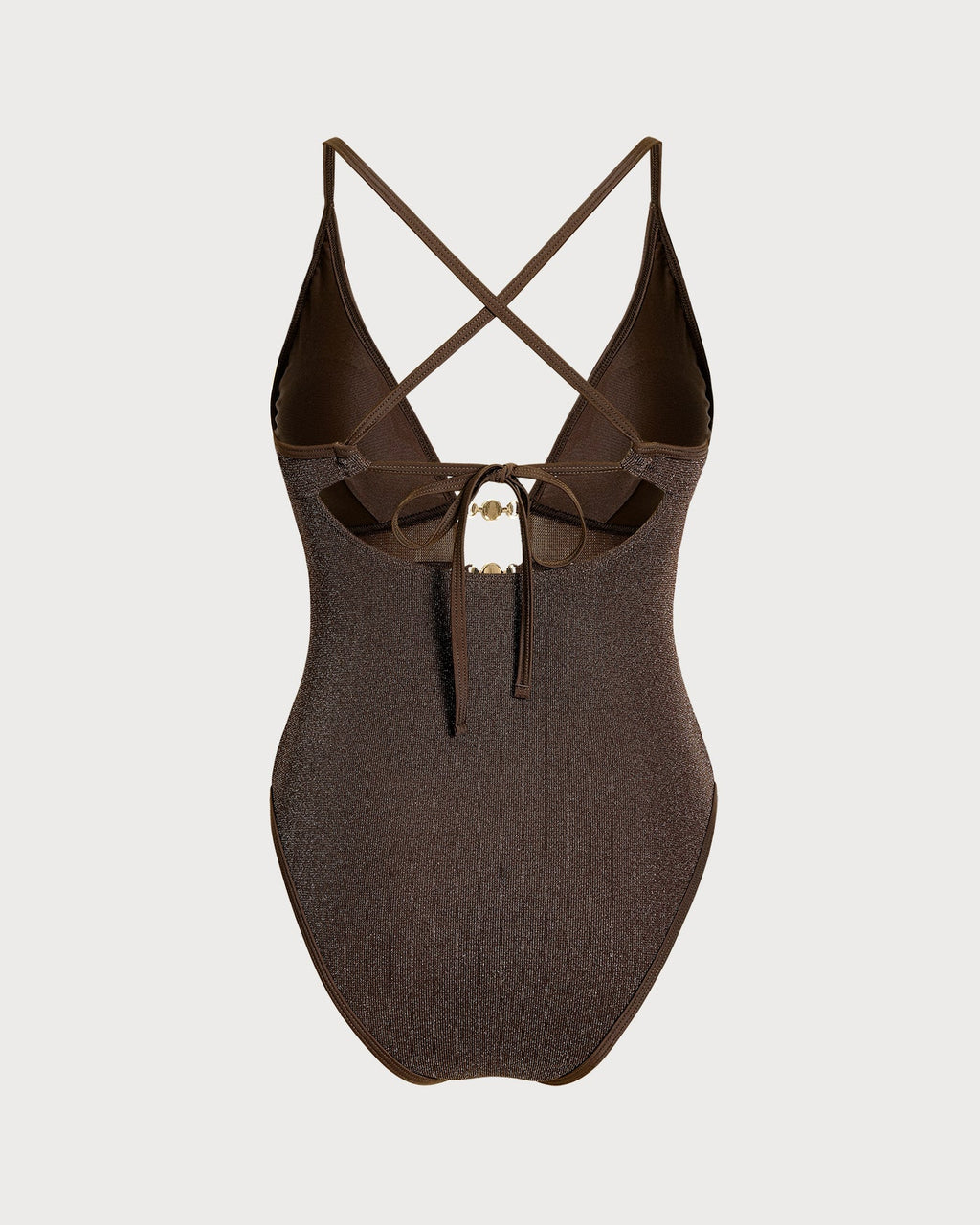Brown Sequin V-Neck Bralette One-Piece Swimsuit