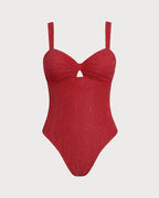 Crimson V-Neck Bralette One-Piece Swimsuit