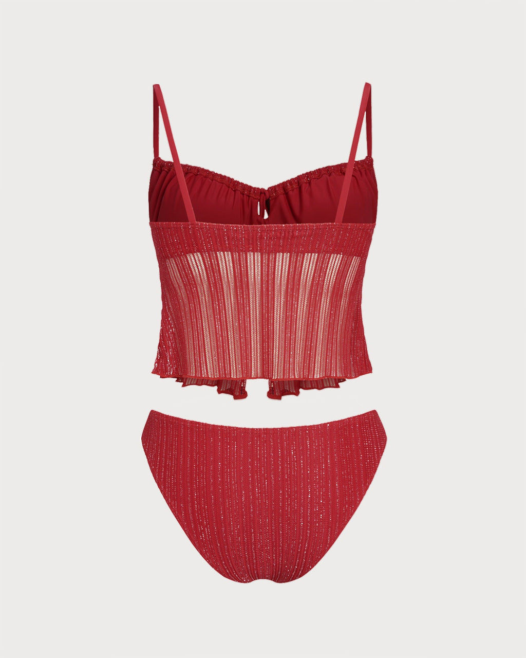 Red Sequined Square Neck Tankini Set