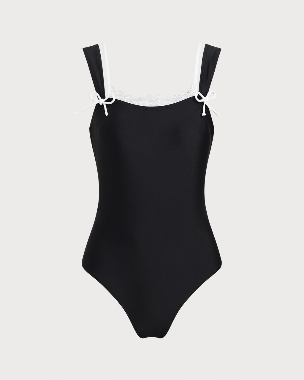 Black Lace-Trimmed One-Piece Swimsuit