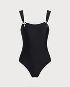 Black Lace-Trimmed One-Piece Swimsuit