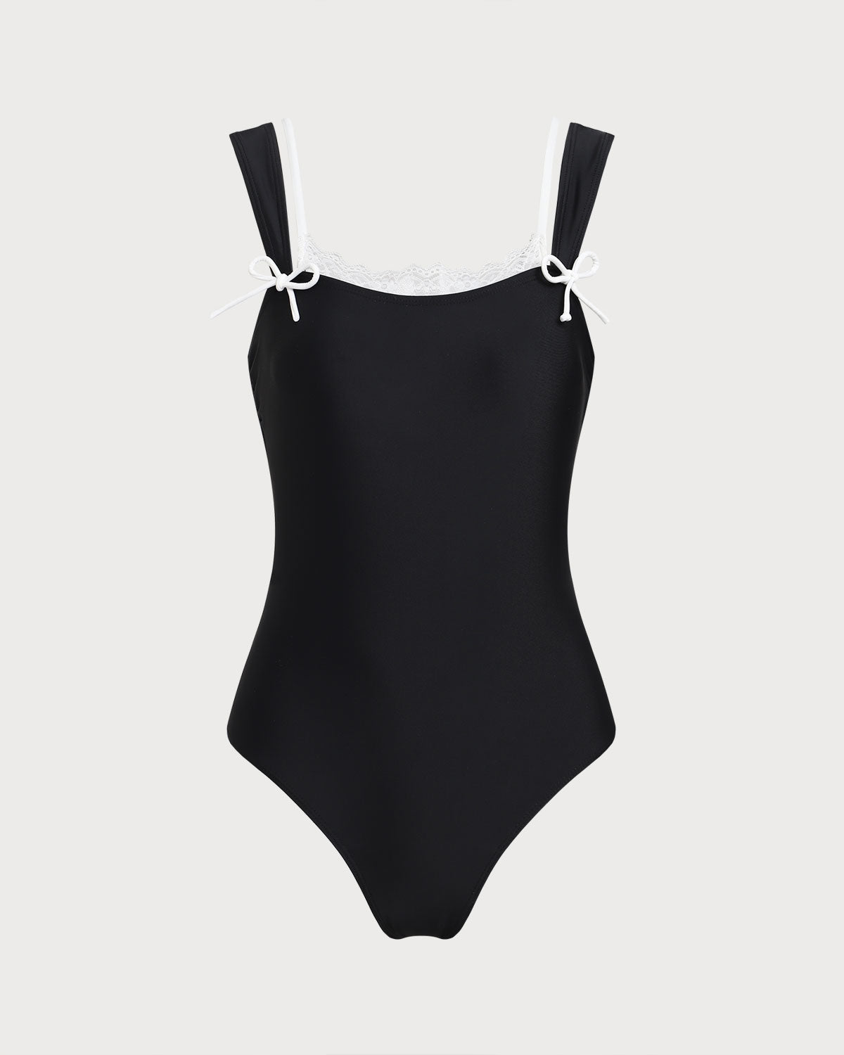Black Lace-Trimmed One-Piece Swimsuit