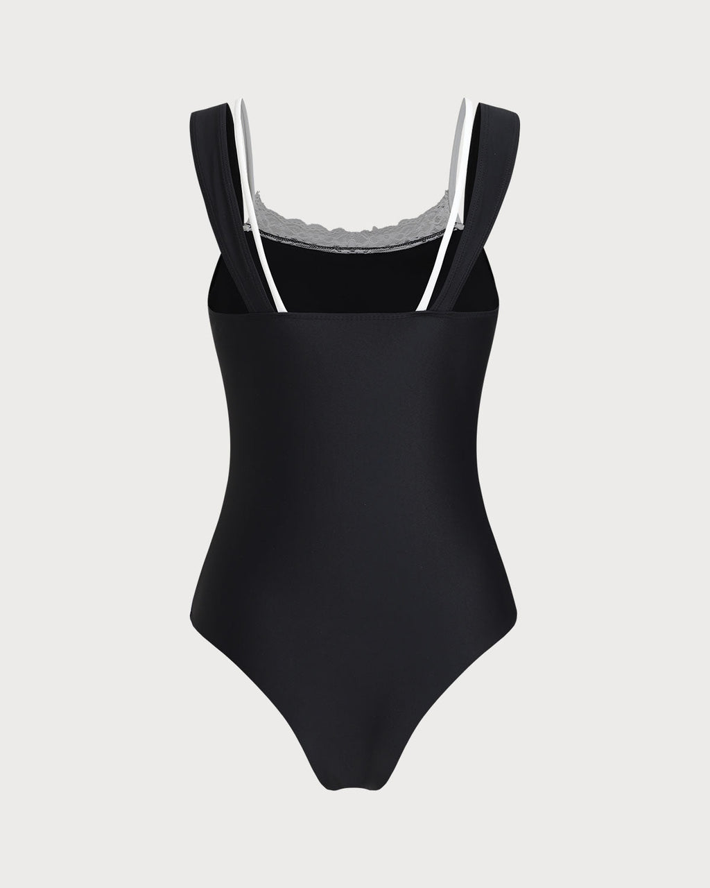 Black Lace-Trimmed One-Piece Swimsuit