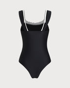 Black Lace-Trimmed One-Piece Swimsuit