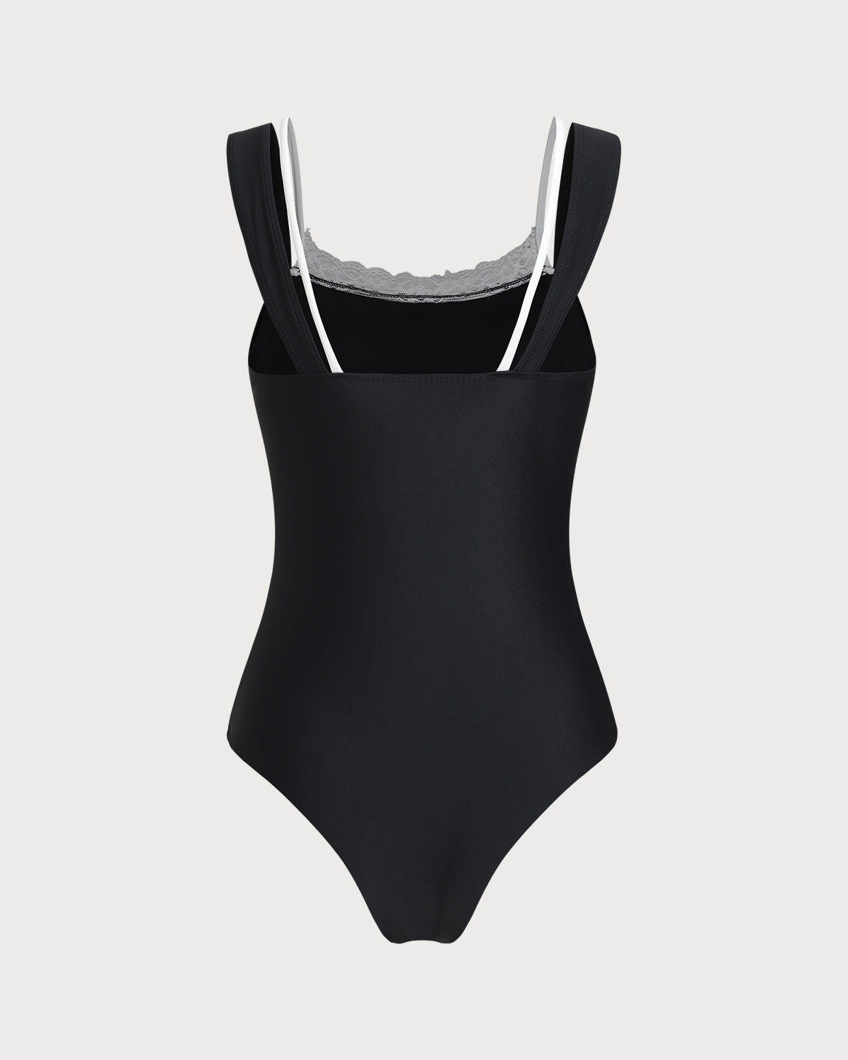 Black Lace-Trimmed One-Piece Swimsuit