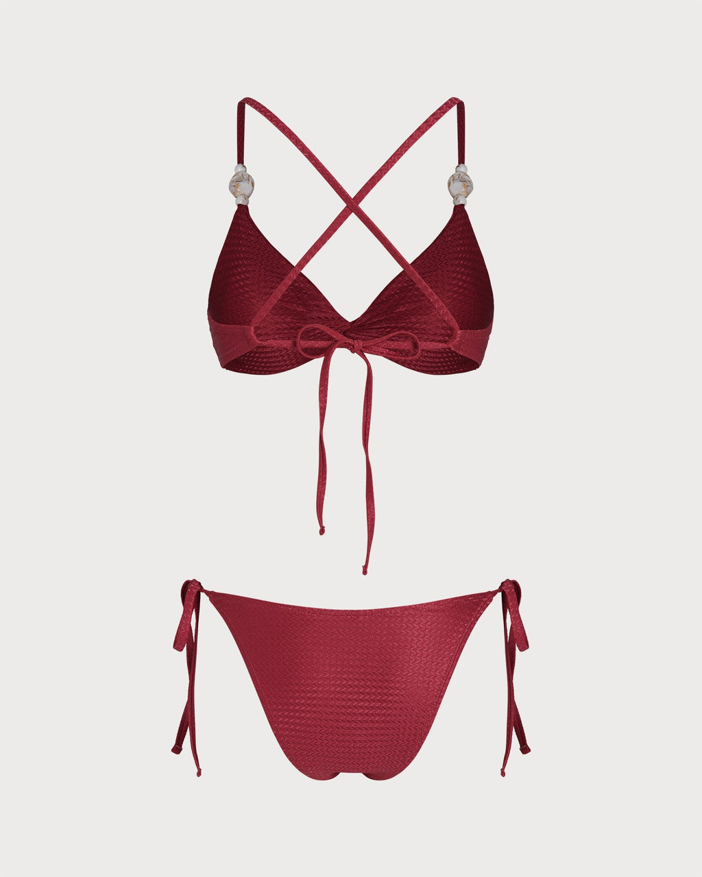 Red V-Neck Triangle Bikini Set with Drawstring