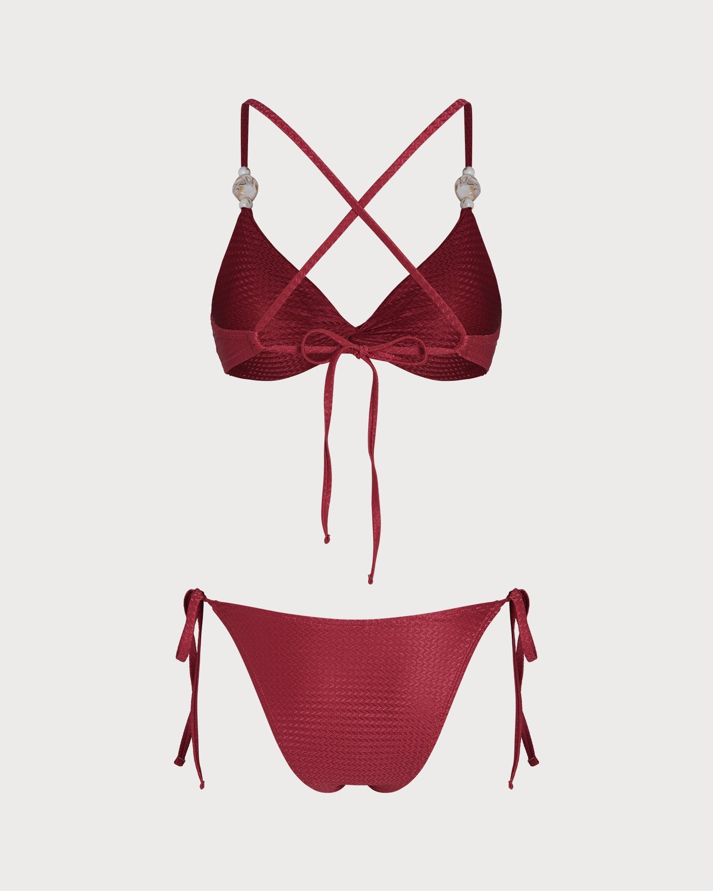 Red V-Neck Triangle Bikini Set with Drawstring