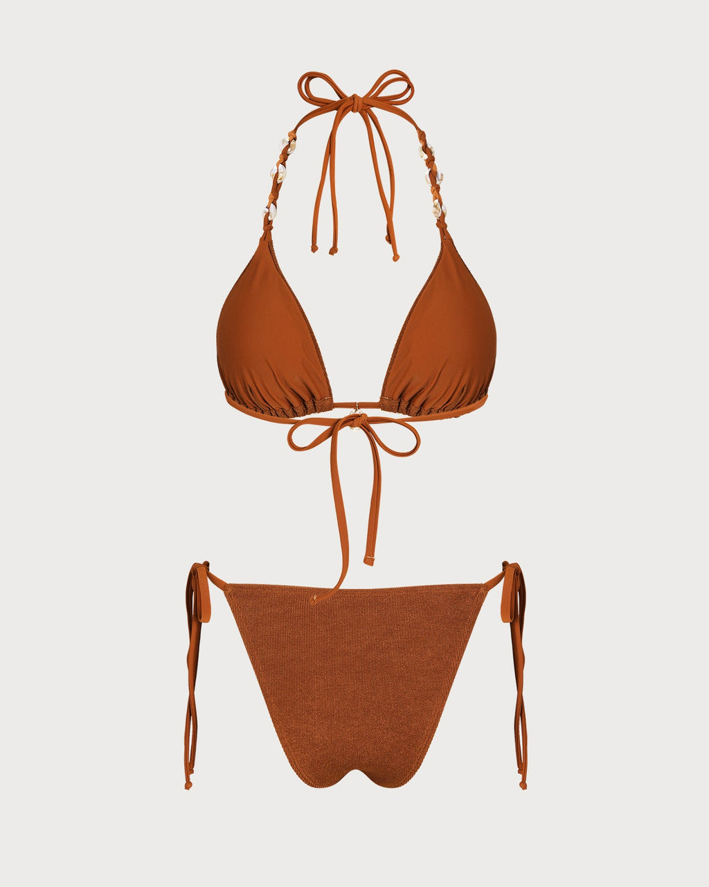 Brown Triangle Bikini Set with Halter Neck and Drawstring