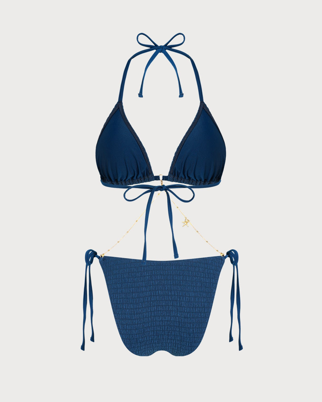 Textured Blue Halter Neck Drawstring Bikini Set