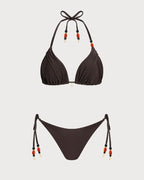 Brown Halter Neck High-Waisted Bikini Set