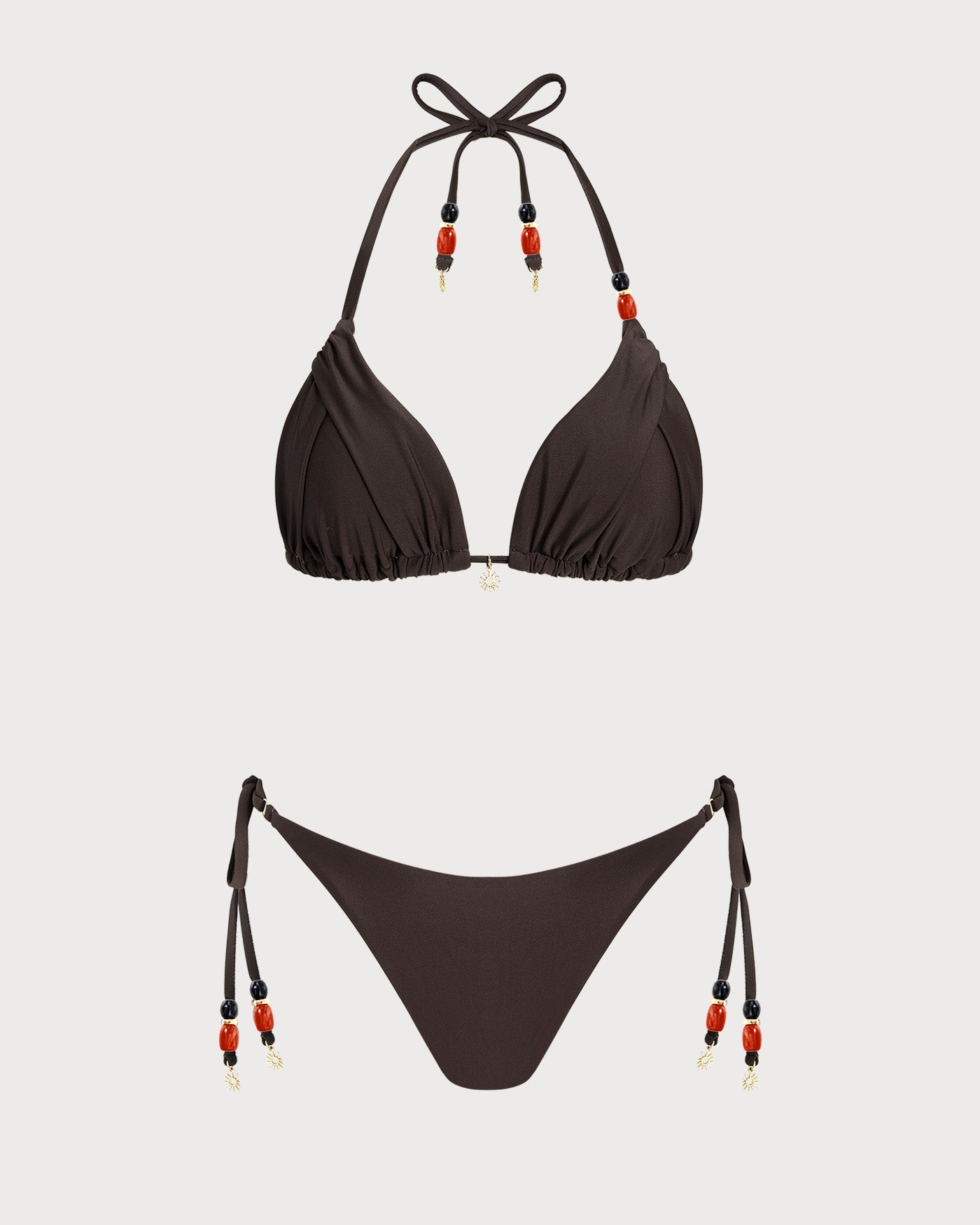 Brown Halter Neck High-Waisted Bikini Set