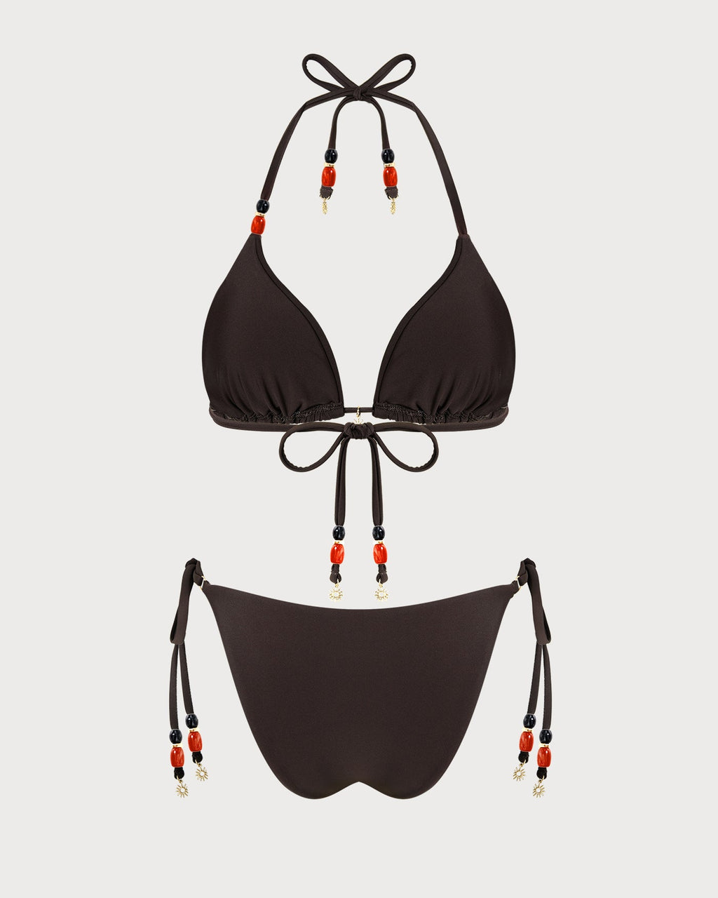 Brown Halter Neck High-Waisted Bikini Set