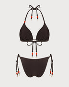 Brown Halter Neck High-Waisted Bikini Set