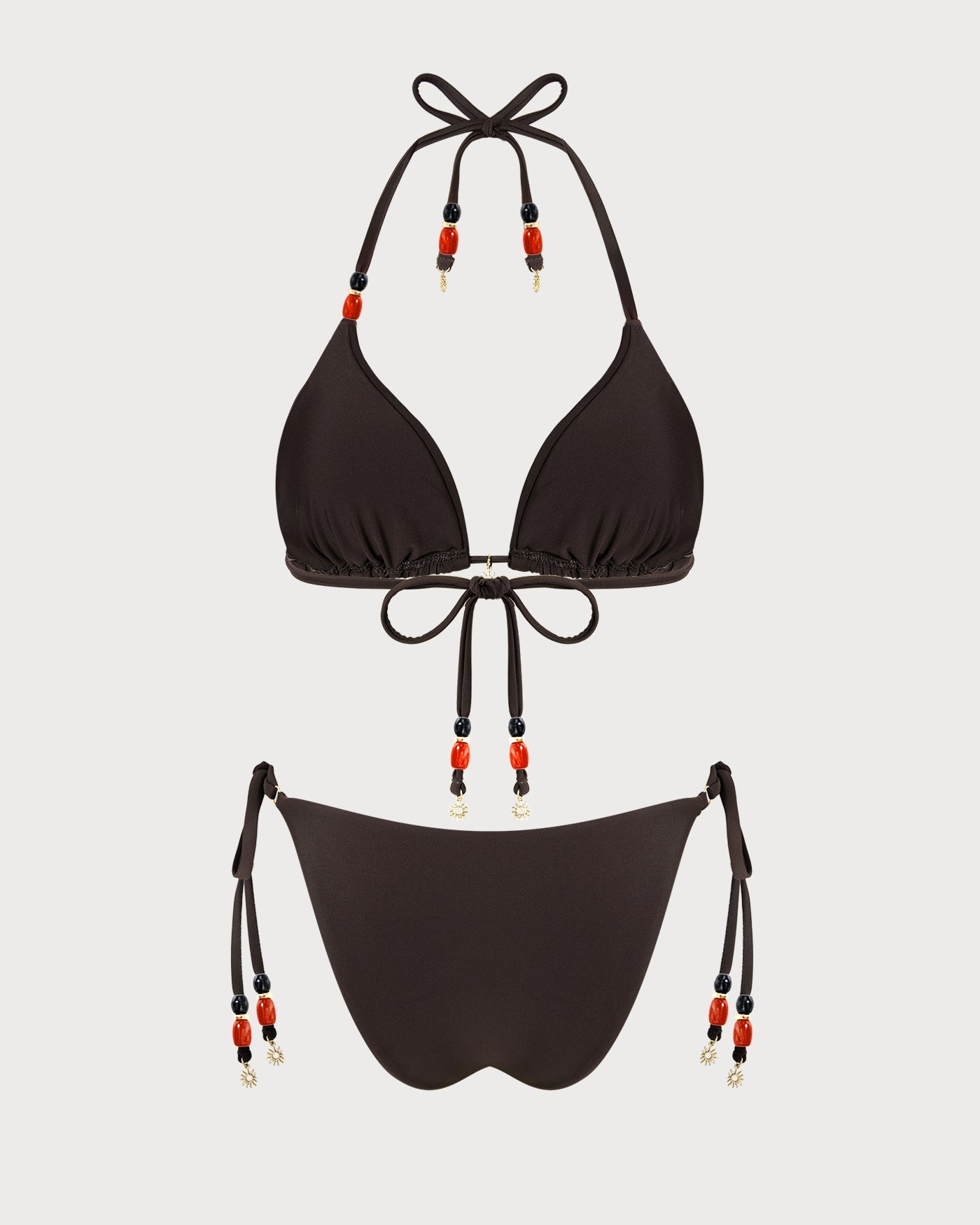 Brown Halter Neck High-Waisted Bikini Set