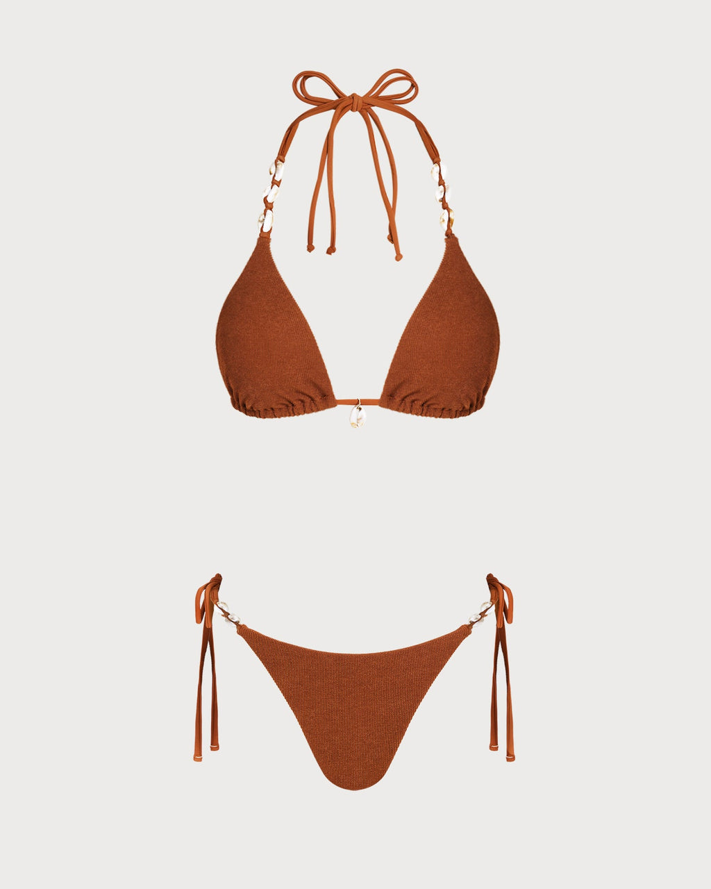 Brown Triangle Bikini Set with Halter Neck and Drawstring