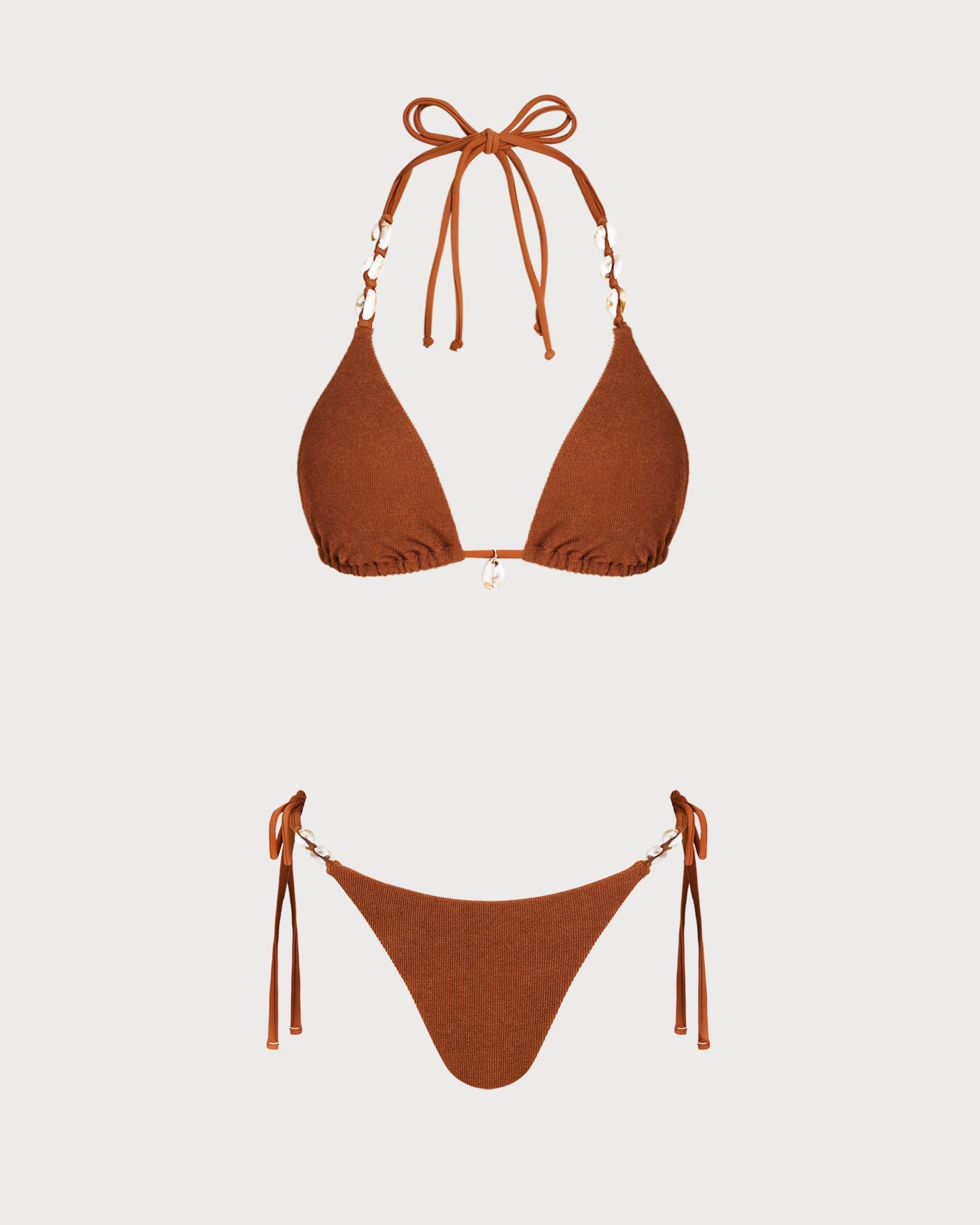 Brown Triangle Bikini Set with Halter Neck and Drawstring