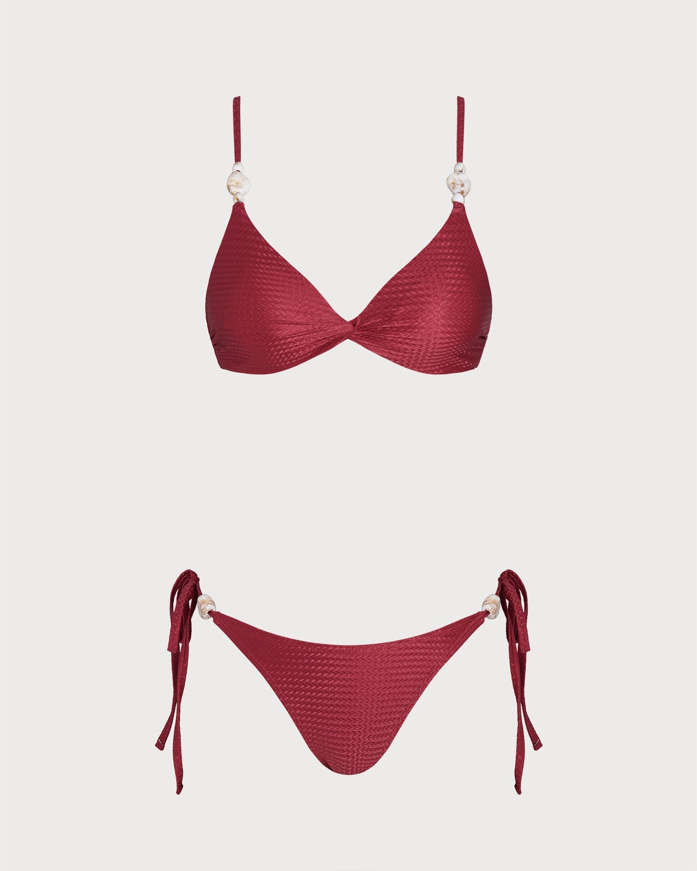 Red V-Neck Triangle Bikini Set with Drawstring