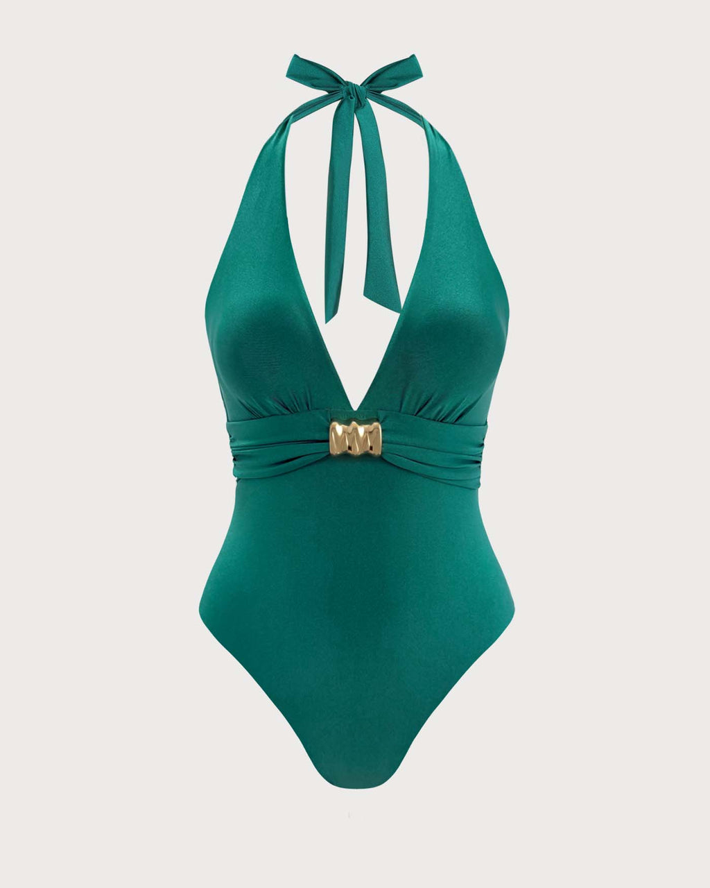 Green Ruched Halter Neck One-Piece Bralette