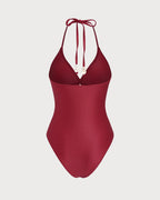 Crimson Halter Neck One-Piece Swimsuit